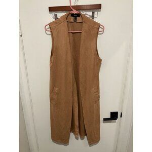 Forever 21 Women's Longline Faux Suede Vest, Camel, Size Medium